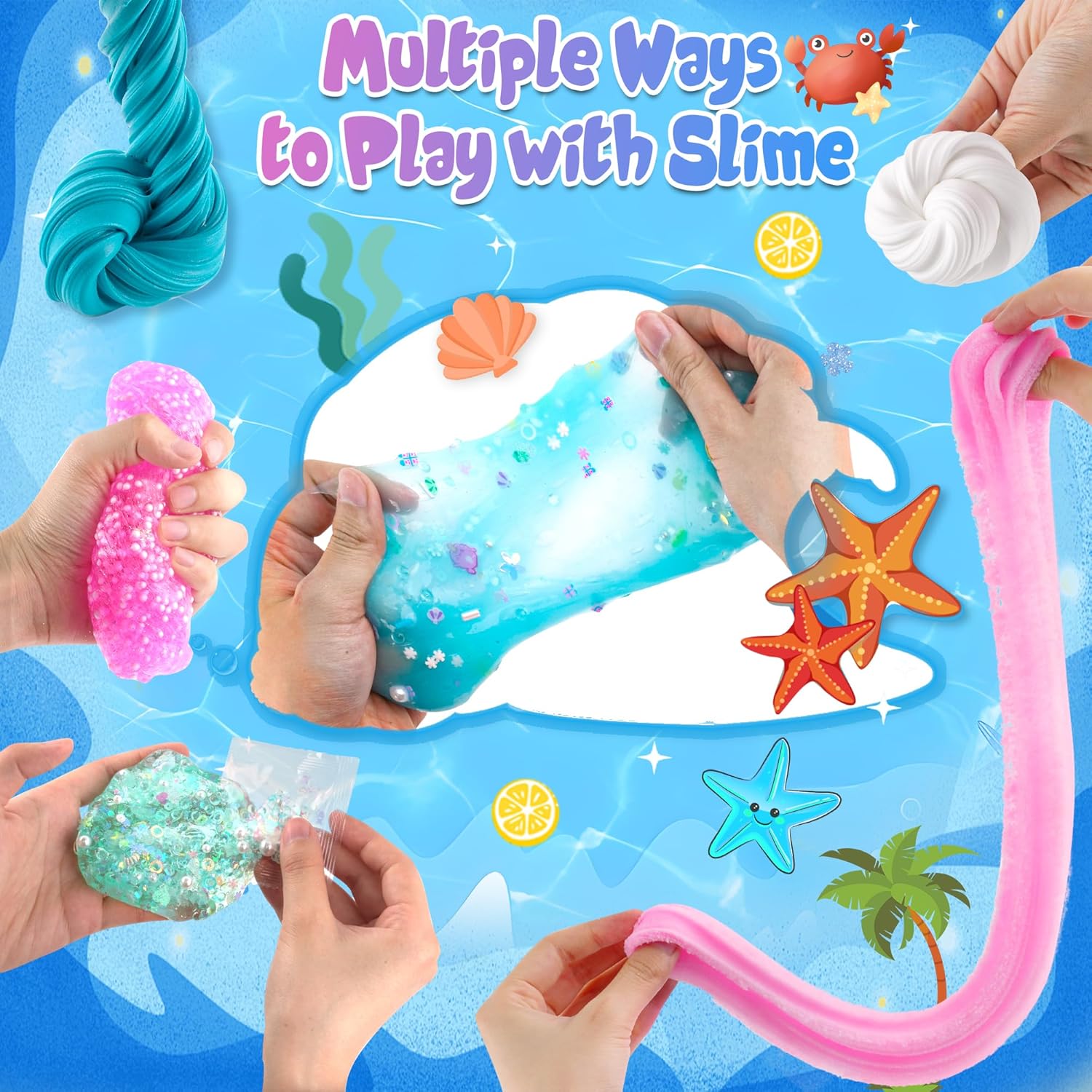 Detalle de LAWOHO 6 Pack Mermaid Gnomes Slimes kit for kids (cloud, water, butter & clear slime)