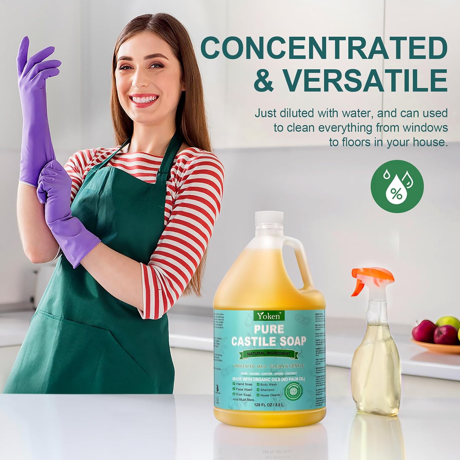 Thumbnail 4 de Yoken Pure Castile Liquid Soap 128 Oz Unscented – Multi-Purpose, Gentle & Cruelty-Free