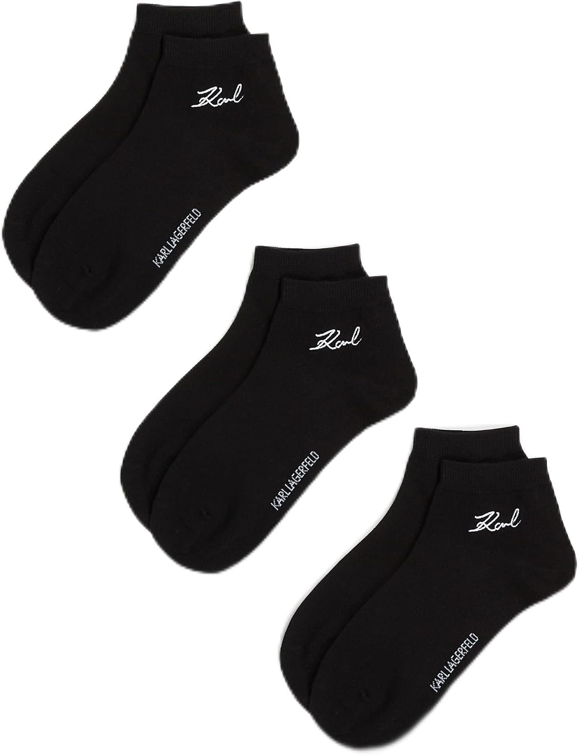 Detalle de KARL LAGERFELD Donna K/Signature Sneaker Sock (3 Pack) – tre calzini corti con firma sul retro