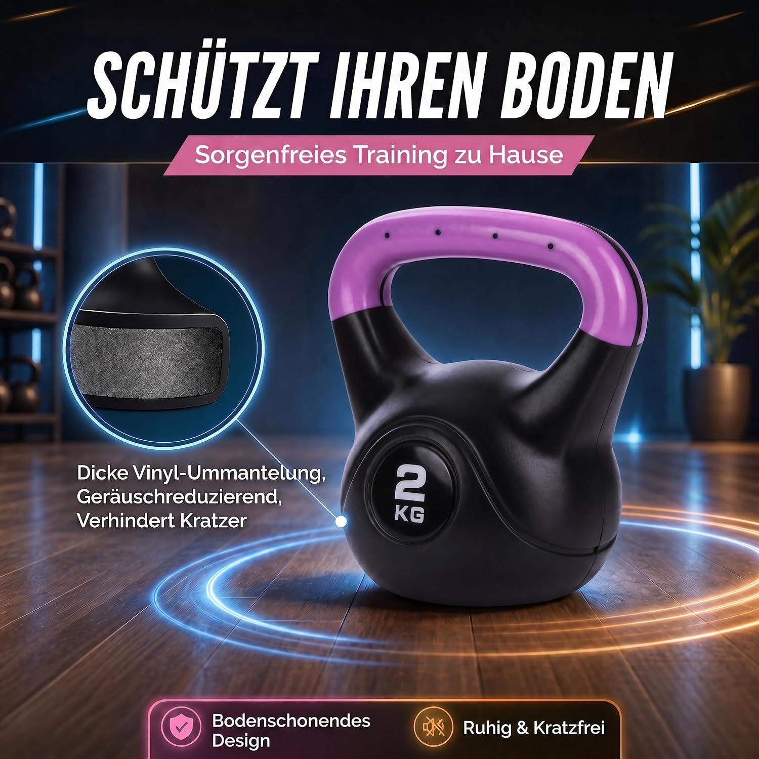 Detalle de Body & Mind Kettlebell Kugelhantel 2–20 kg – Profi Fitness Schwunghantel aus Kunststoff