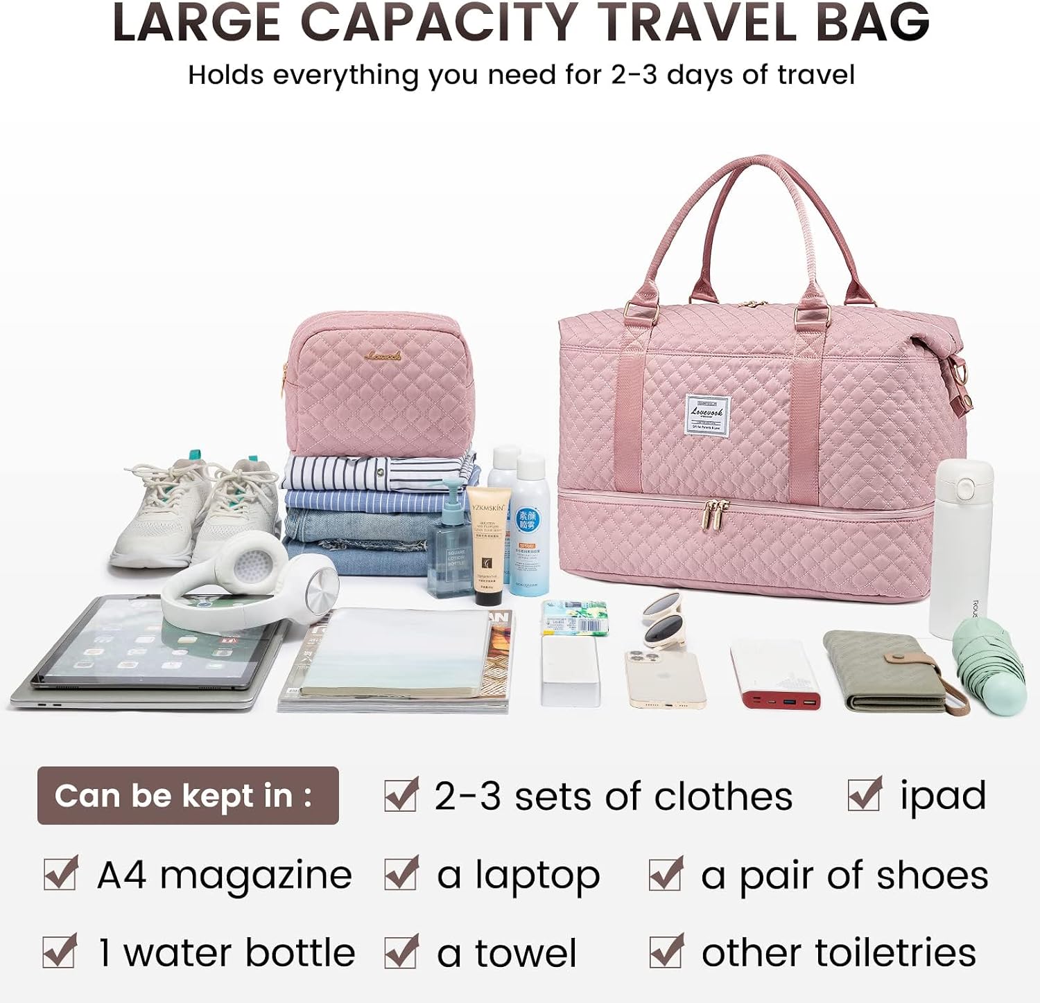 Thumbnail 6 de LOVEVOOK Borsone da viaggio donna grande con organizer e scomparto scarpe 48 x 23 x 34,5 cm