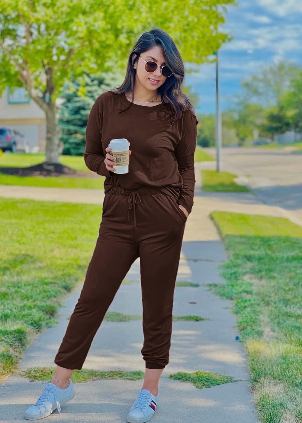 Thumbnail 4 de PRETTYGARDEN Women’s 2-Piece Lounge Set: Long Sleeve Top & High-Waist Drawstring Jogger Pants