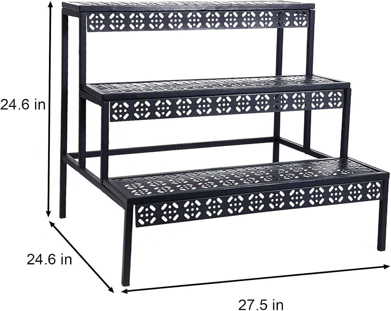 Detalle de 3 Stufen Metall Blumentreppe – Pflanzentreppe, Blumenregal, Schwarz