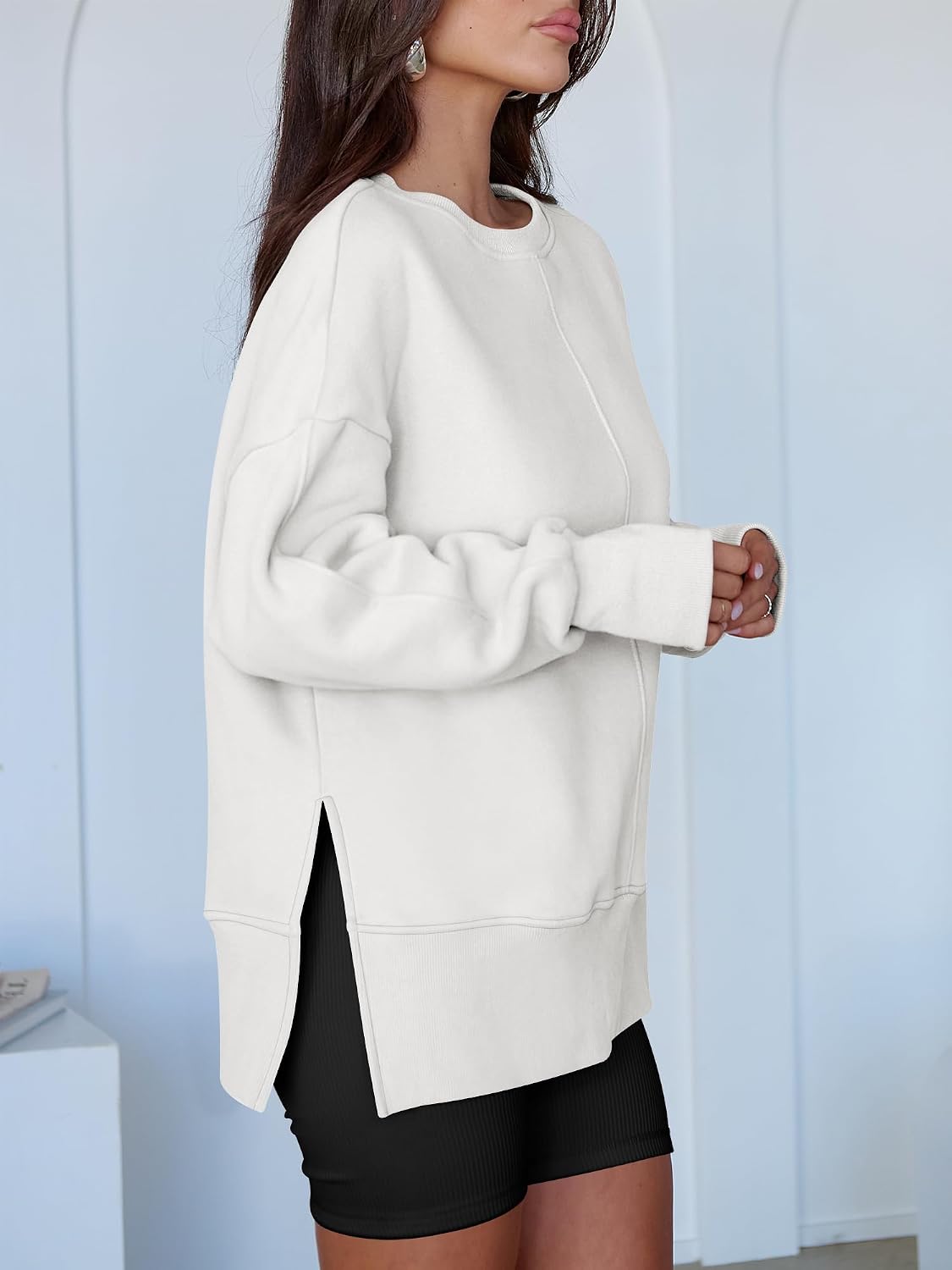 Detalle de ANRABESS Oversized Women's Sweatshirt with Thumbholes, Fleece Lining and Side Slits