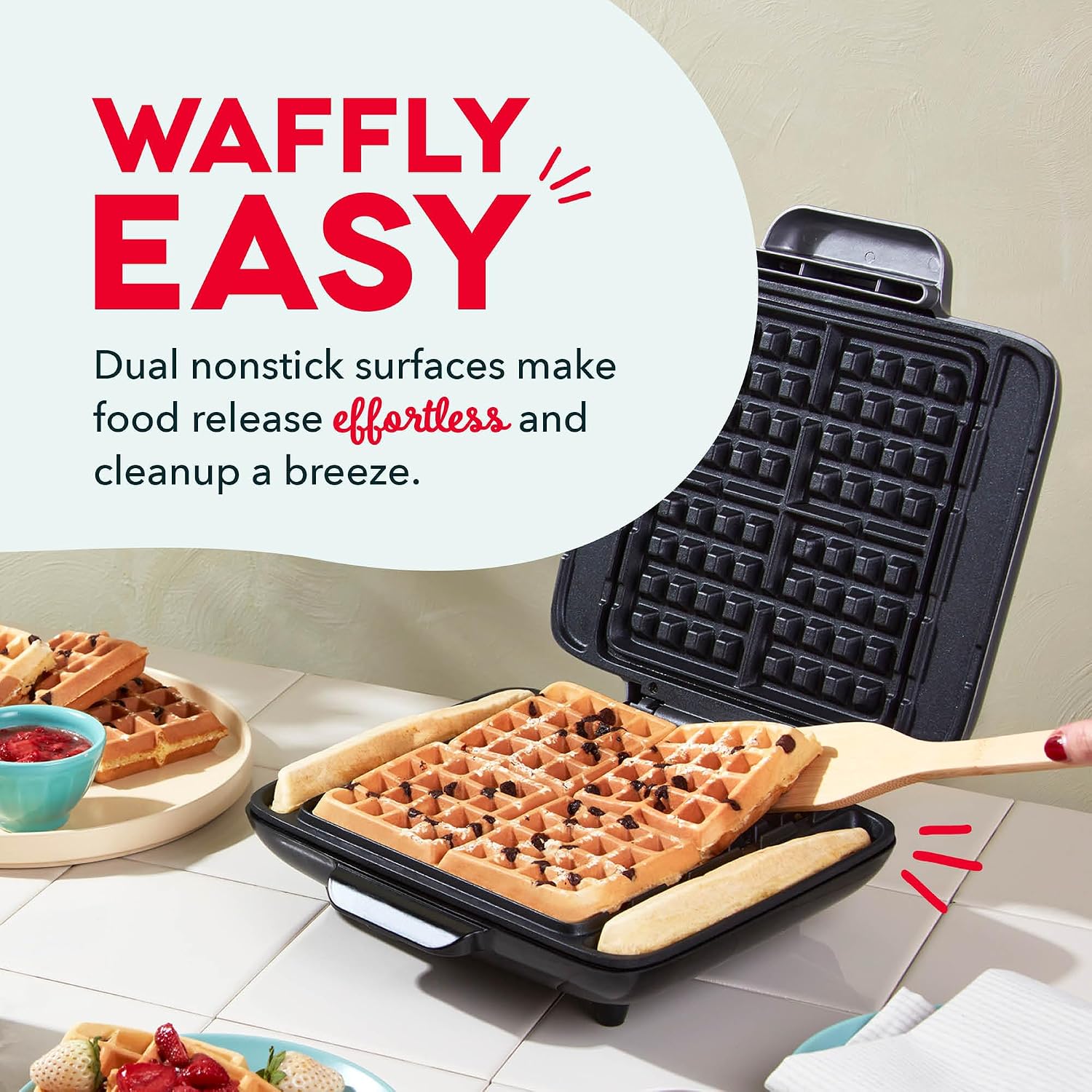 Detalle 2 de Dash No-Drip Quad Waffle Maker, Silver ๐ง