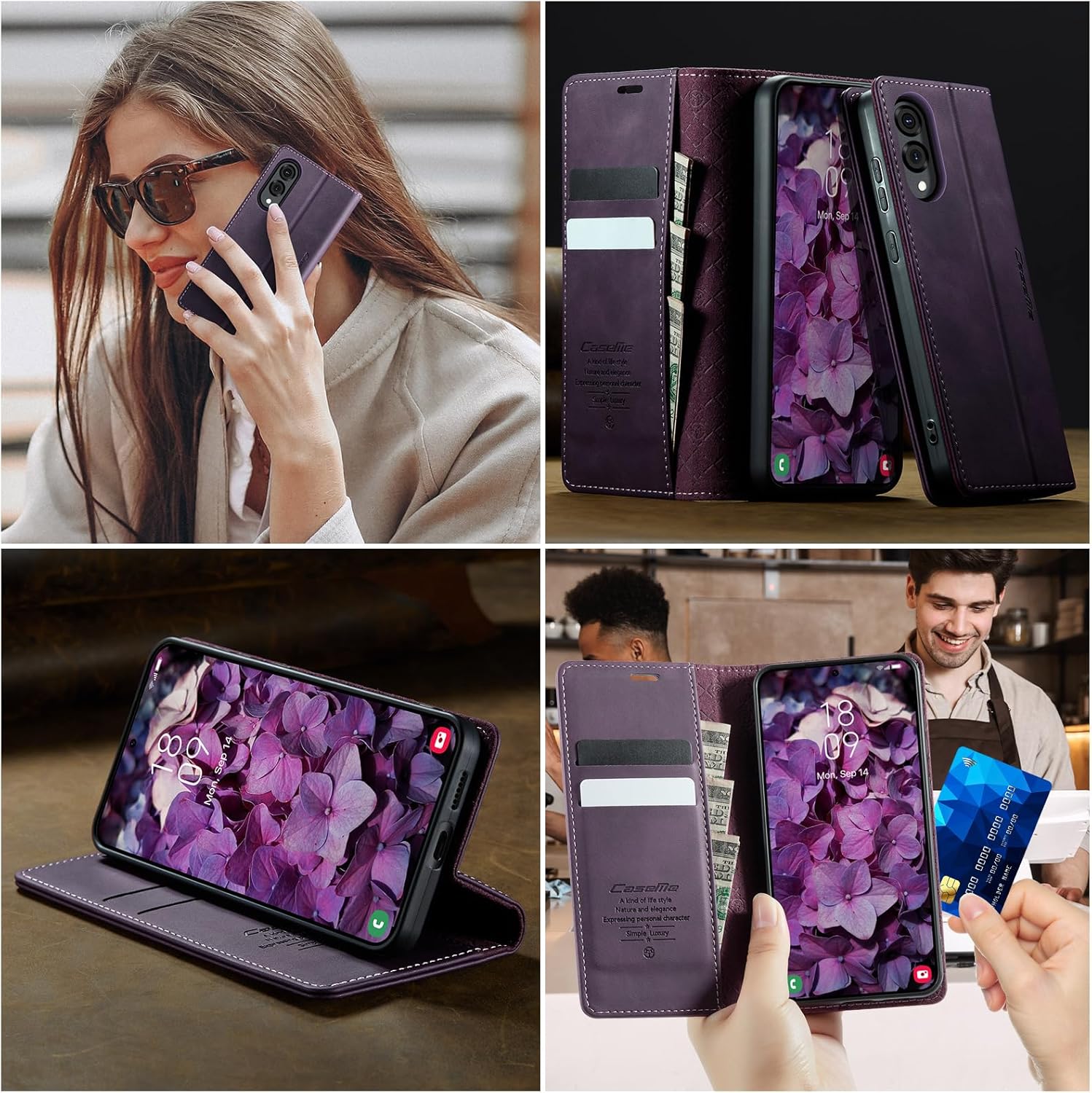 Thumbnail 6 de Cracedily Wallet Case for Samsung Galaxy S25 Edge – Purple Leather Wallet Flip with RFID Blocking, Card Holder and Kickstand