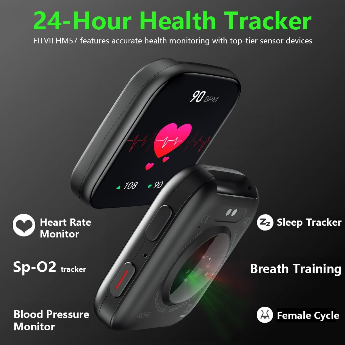 Detalle de FITVII HM57 Smart Fitness Tracker with 1.85-Inch Display and 120+ Sport Modes