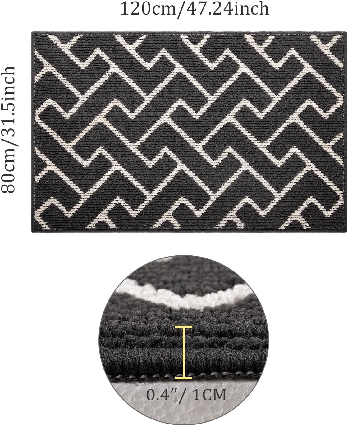Detalle de hicorfe 32" x 48" Indoor Doormat, Charcoal Polypropylene with TPR Backing
