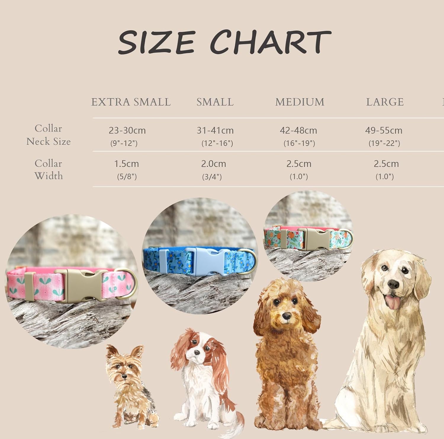 Detalle de Petiry Lightweight Floral Dog Collar with Dandelion Pattern for Small Dogs (Pink Dandelion)