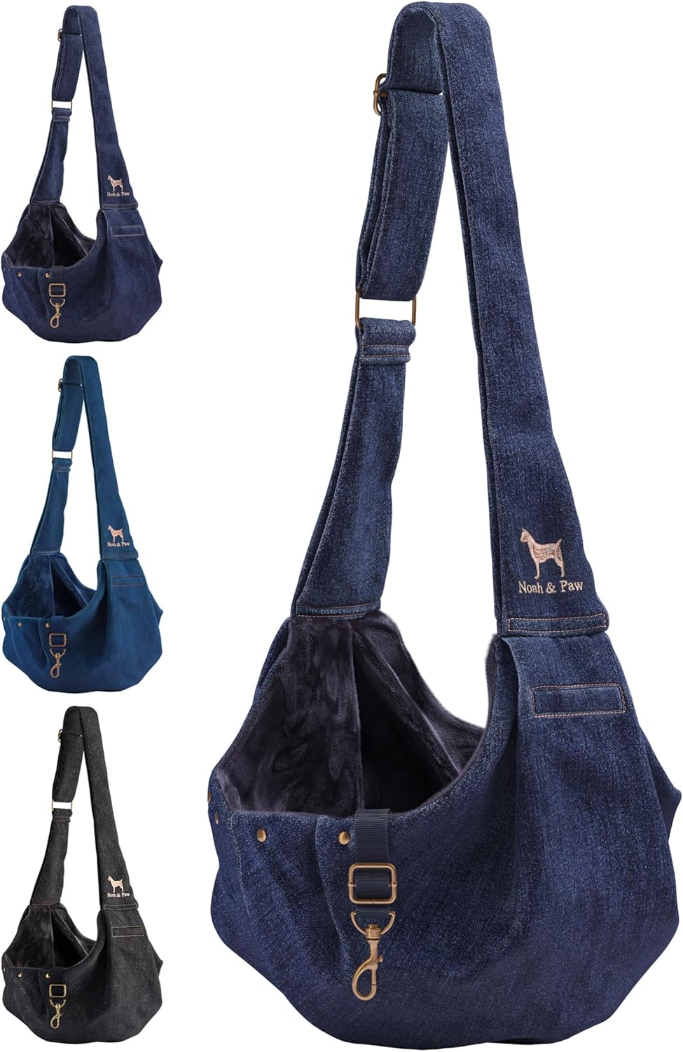Detalle de Noah & Paw Dog Sling Carrier (3–10lb) in Premium Denim – Adjustable Padded Strap, Lined & Machine Washable