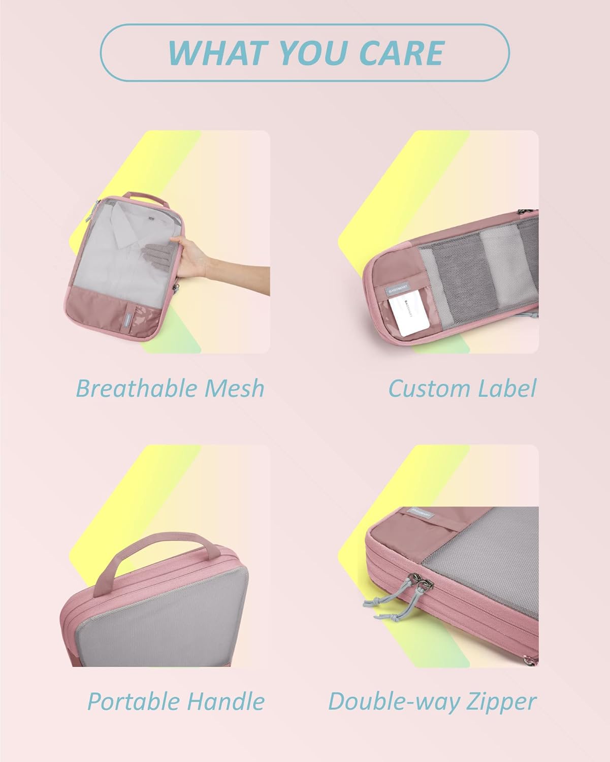 Detalle de BAGSMART Compression Packing Cubes (6-pack) in Dark Pink with Label Pocket