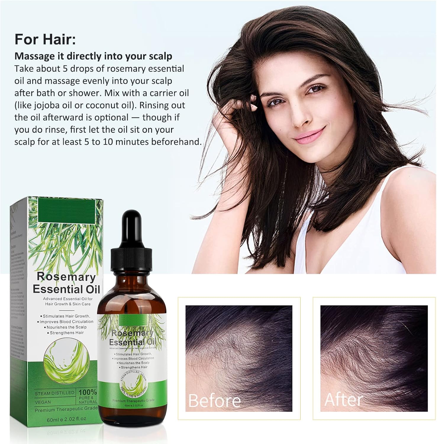 Thumbnail 6 de Huile Essentielle de Romarin VXHDAG – Croissance des cheveux et soin de la peau, 60ML (2 packs) – 100% Pure
