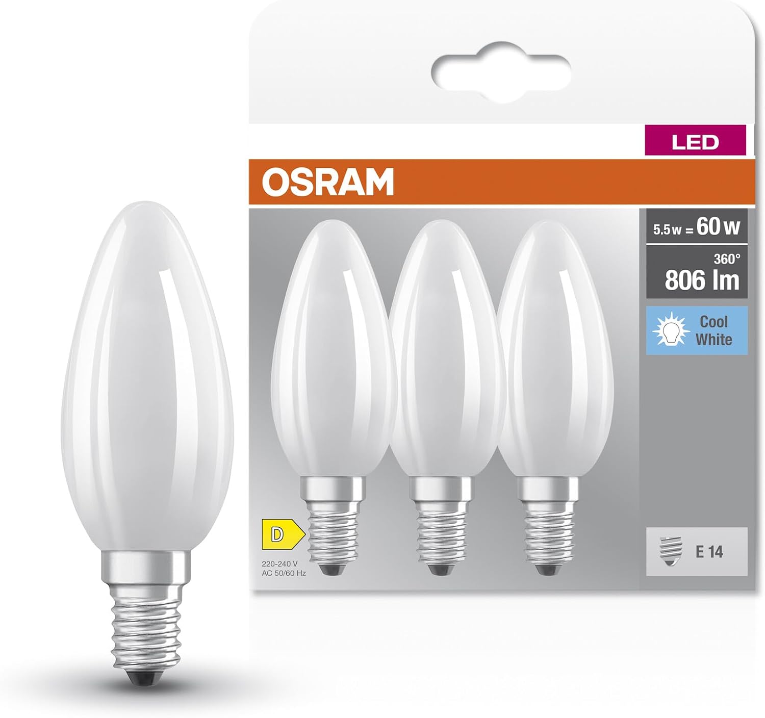 Thumbnail 5 de Osram Star Filament-Lampe E14, mattes Glas, Warmweiß 2700K, 806 lm – 3er-Pack