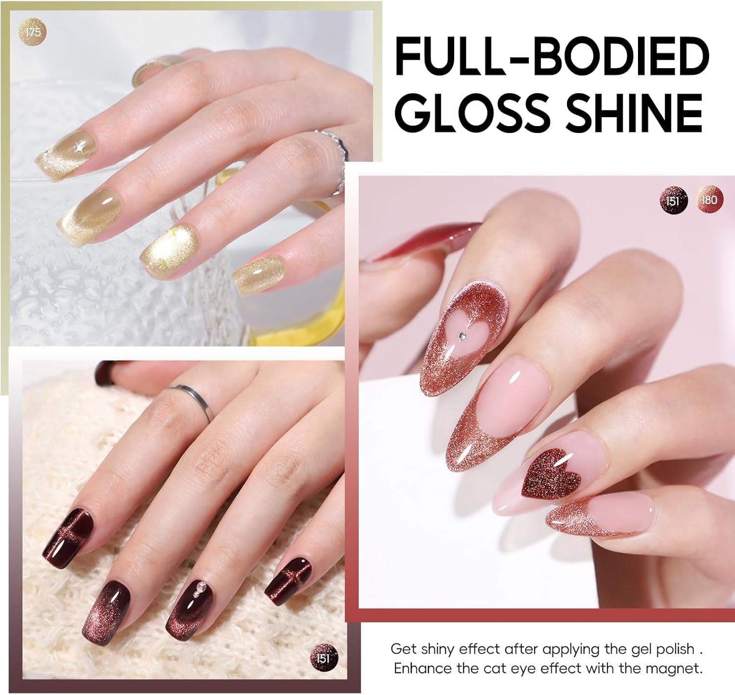 Thumbnail 2 de PEACECOLOR Vernis semi permanent Cat Eye marron/rouge en kit de manucure DIY (6 couleurs) – avec aimant