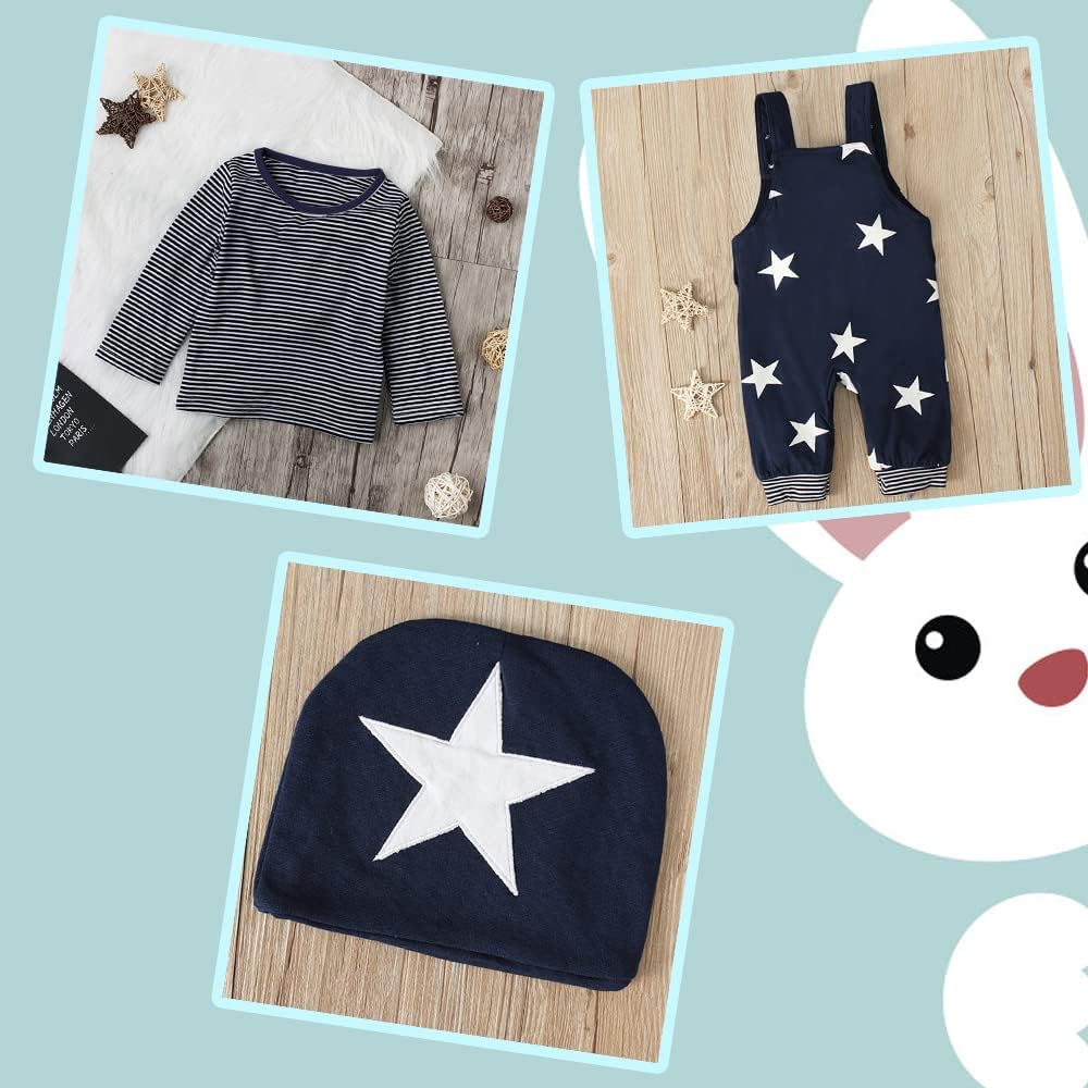 Thumbnail 2 de SFreeBo 3-Piece Baby Boys Outfit Set (0-18 Months) – 100% Cotton Romper, Star Dungarees, Striped T-Shirt & Hat