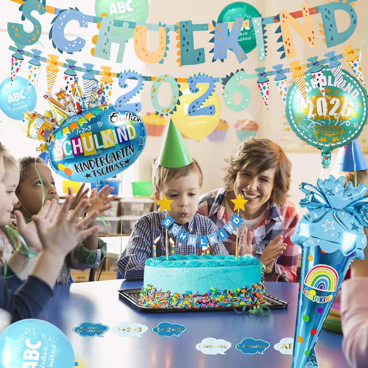 Thumbnail 6 de iZoeL SCHULKIND 2026 Deko zur Einschulung für Jungen – Girlande, Zuckertüten-Deko, Folienballon, Luftballons & Konfetti