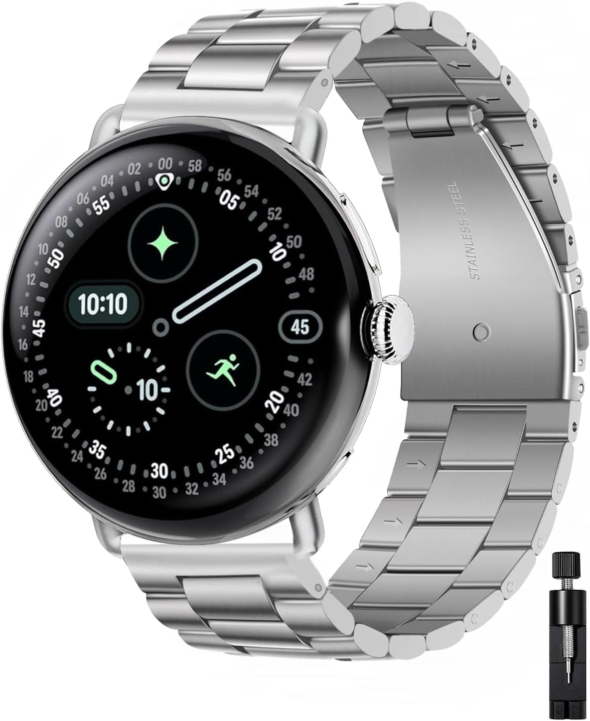 Detalle de BlackPro ステンレススチールバンド Google Pixel Watch 3/4 45mm対応 調節可能・ボタン式クラスプ
