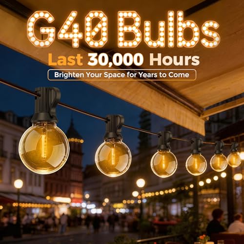 Detalle 2 de VenzBlomia Solar Festoon Lights Outdoor 16.3M/53.5FT with Remote – G40 LED, USB Backup