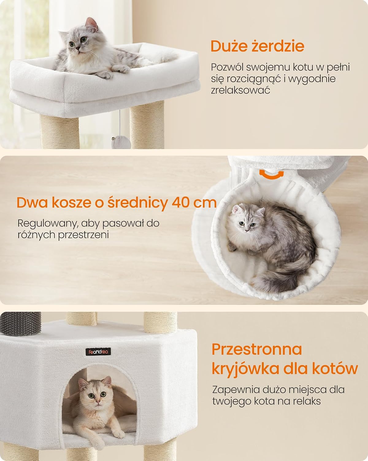 Detalle de FEANDREA CLAWFY Collection PCT003W02 – drapak dla kota 160 cm z 9 słupkami