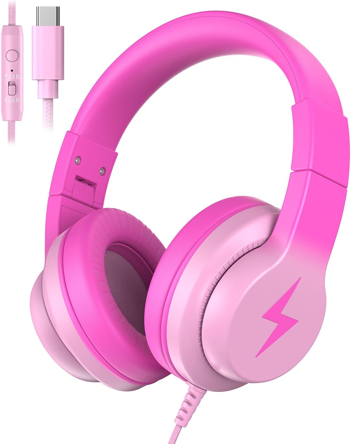Detalle de Candy Bila USB-C Kids Headphones for School (85dB, Gradient Rose Pink)