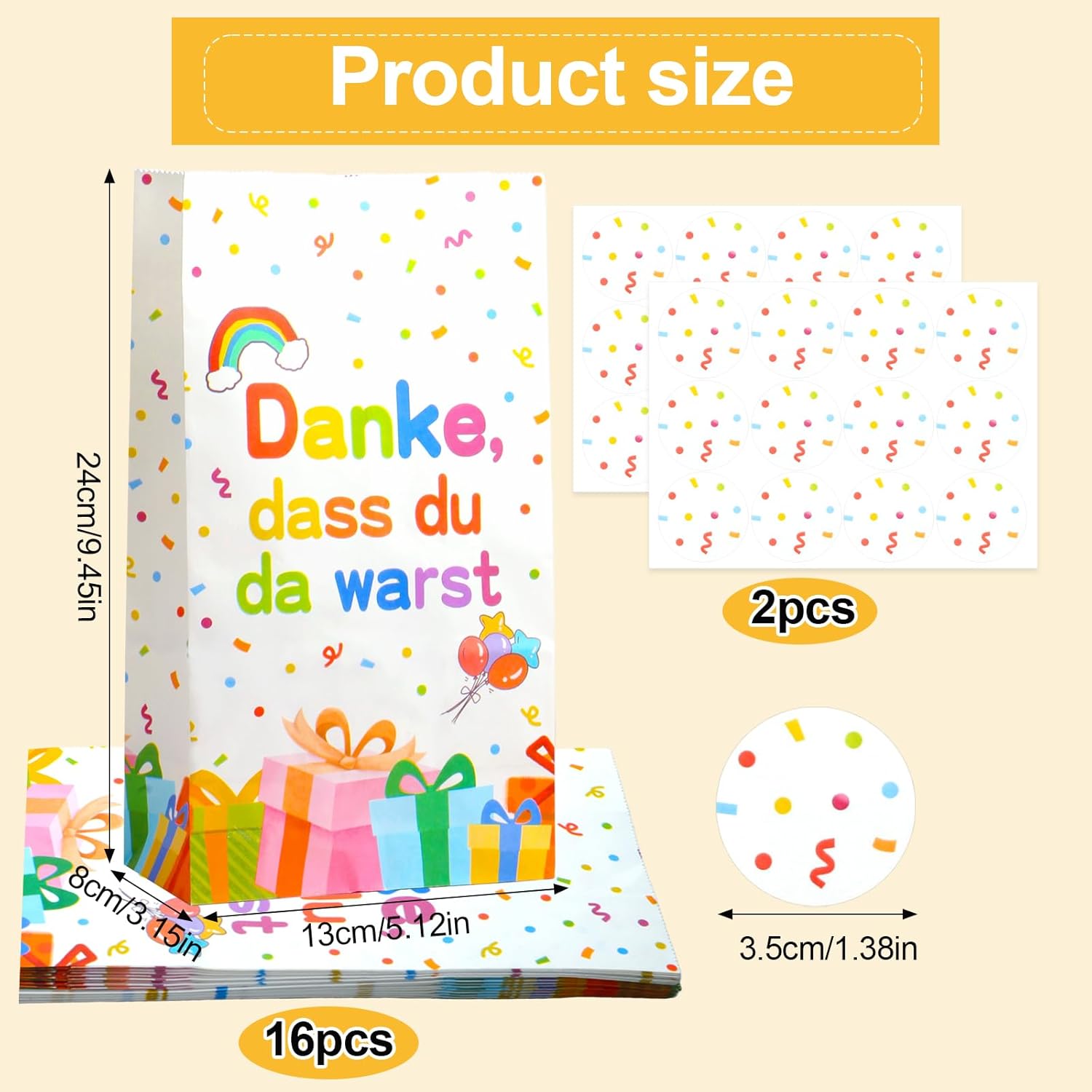 Thumbnail 1 de TianYueXi 16 Kinder-Geschenktüten zum Kindergeburtstag inkl. 24 Aufklebern (Regenbogen-Design)