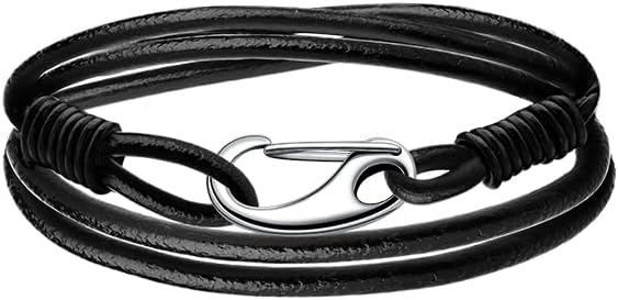 Detalle de Viwind Lederarmband Damen Geflochtenes 19/20 cm mit Edelstahl-Karabiner & Geschenkbox