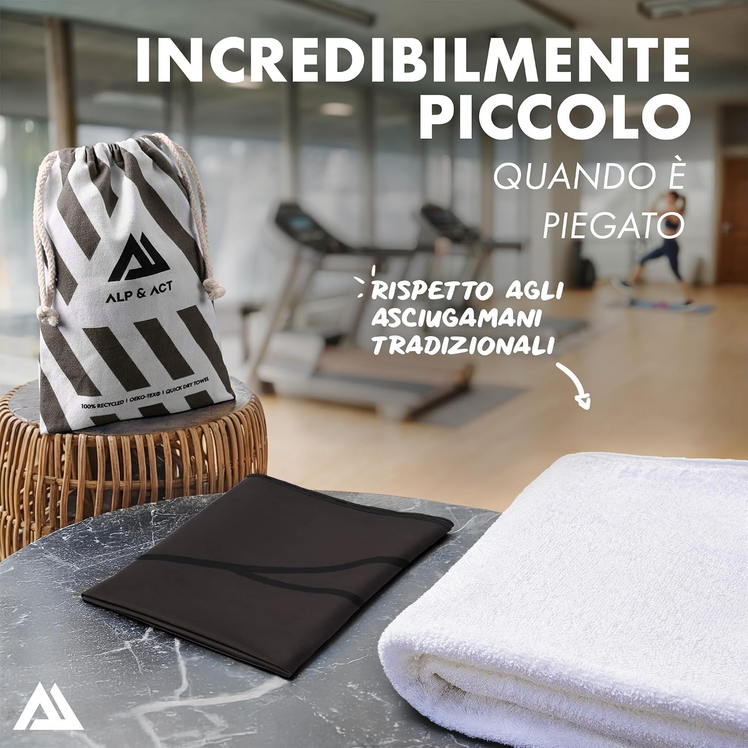 Detalle 2 de ALP & ACT Asciugamano Microfibra Palestra 140x70 cm – 100% microfiber riciclata, grigio argilla