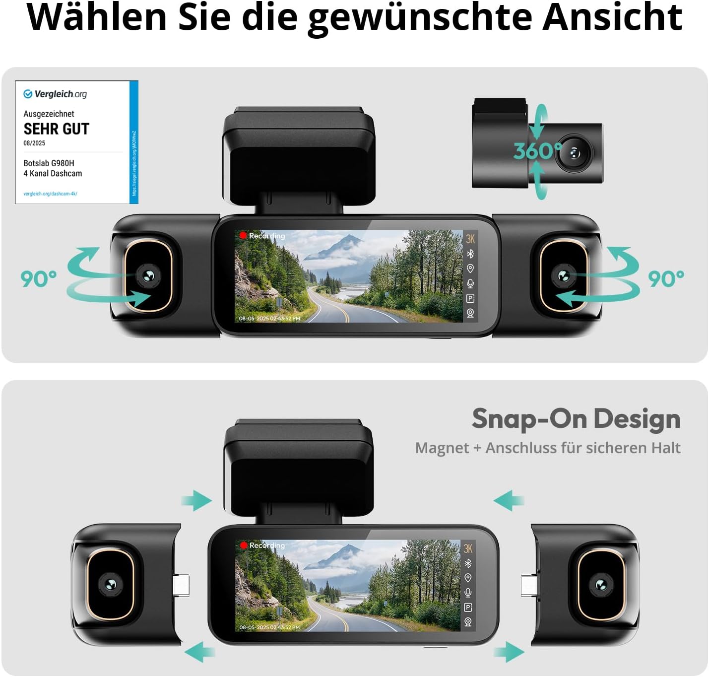 Thumbnail 2 de BOTSLAB Dashcam Auto 4 Kanal 3K 128GB