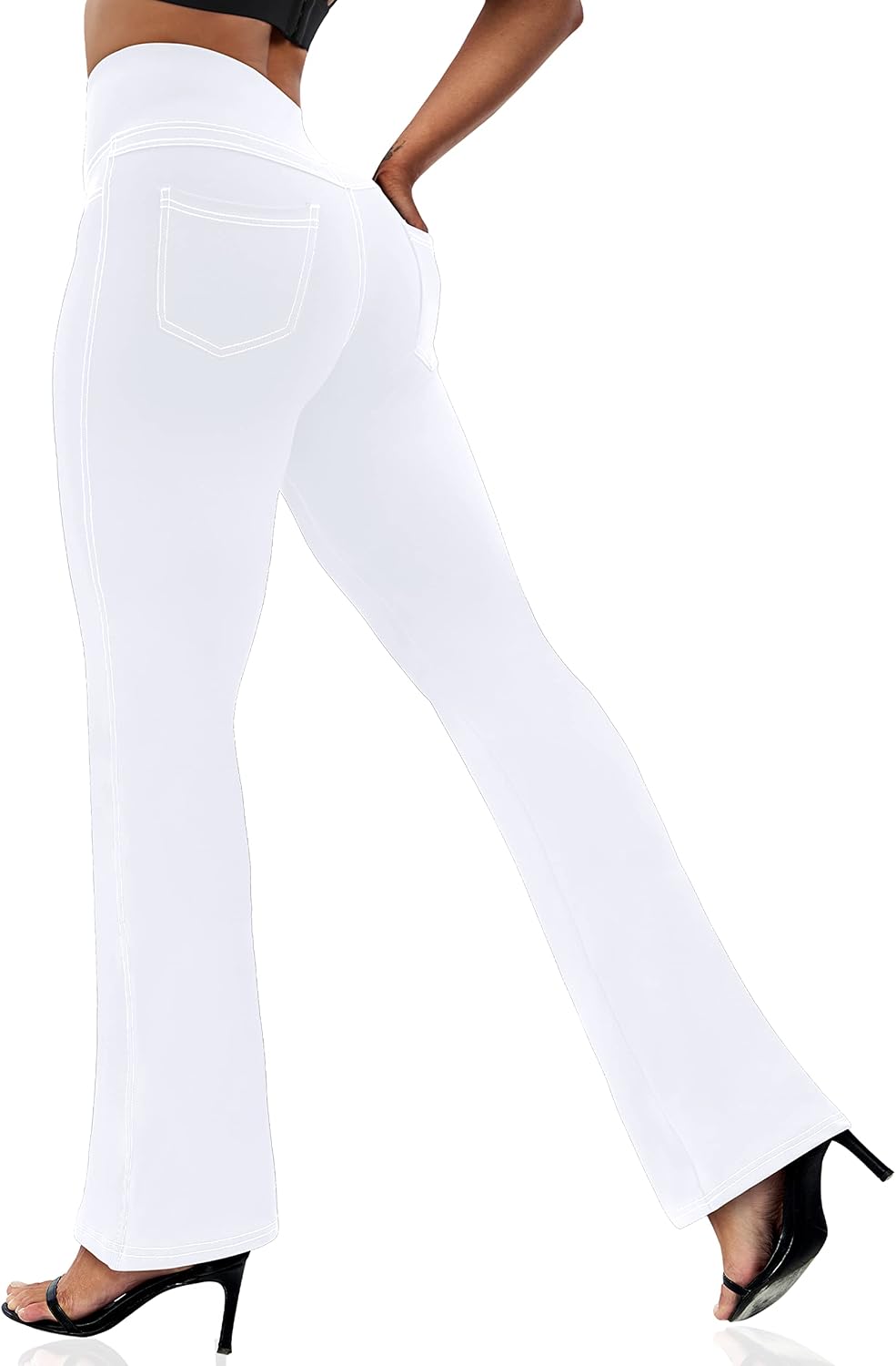 Detalle de VOOVEEYA Women's Bootcut Leggings with Pockets – High-Waisted Flare Yoga Pants