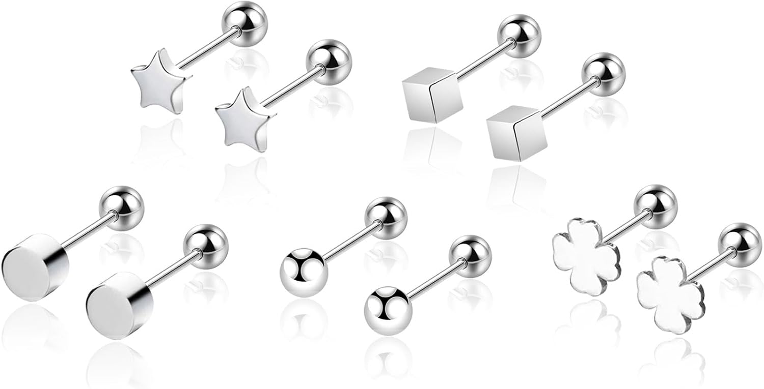 Thumbnail 6 de VYYU Silver Earrings for Women and Girls — Titanium Studs with Screwback, 6mm Round Set, Hypoallergenic and Hypothetical Everyday Elegance