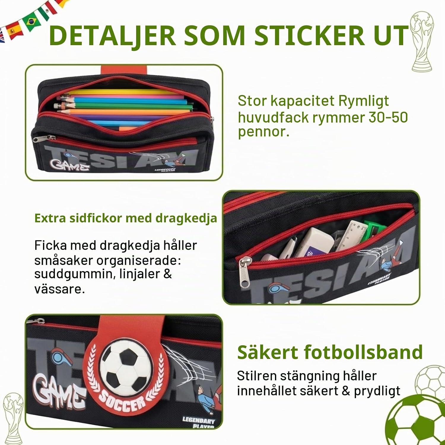 Detalle de Qibivfo ZQBDTZ fotbollspennfodral, 38-delars set med två fack