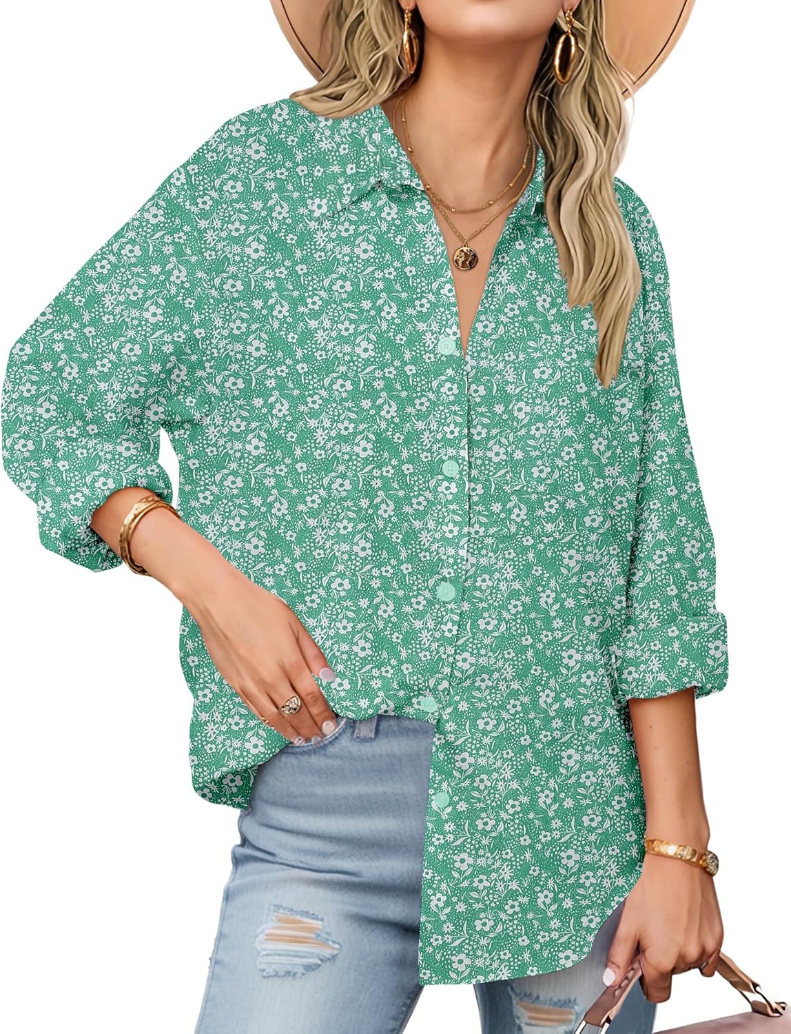 Thumbnail 6 de Zeagoo Women’s Button-Down Long Sleeve Cotton Gauze Shirt (Collared Blouse, Loose Fit)