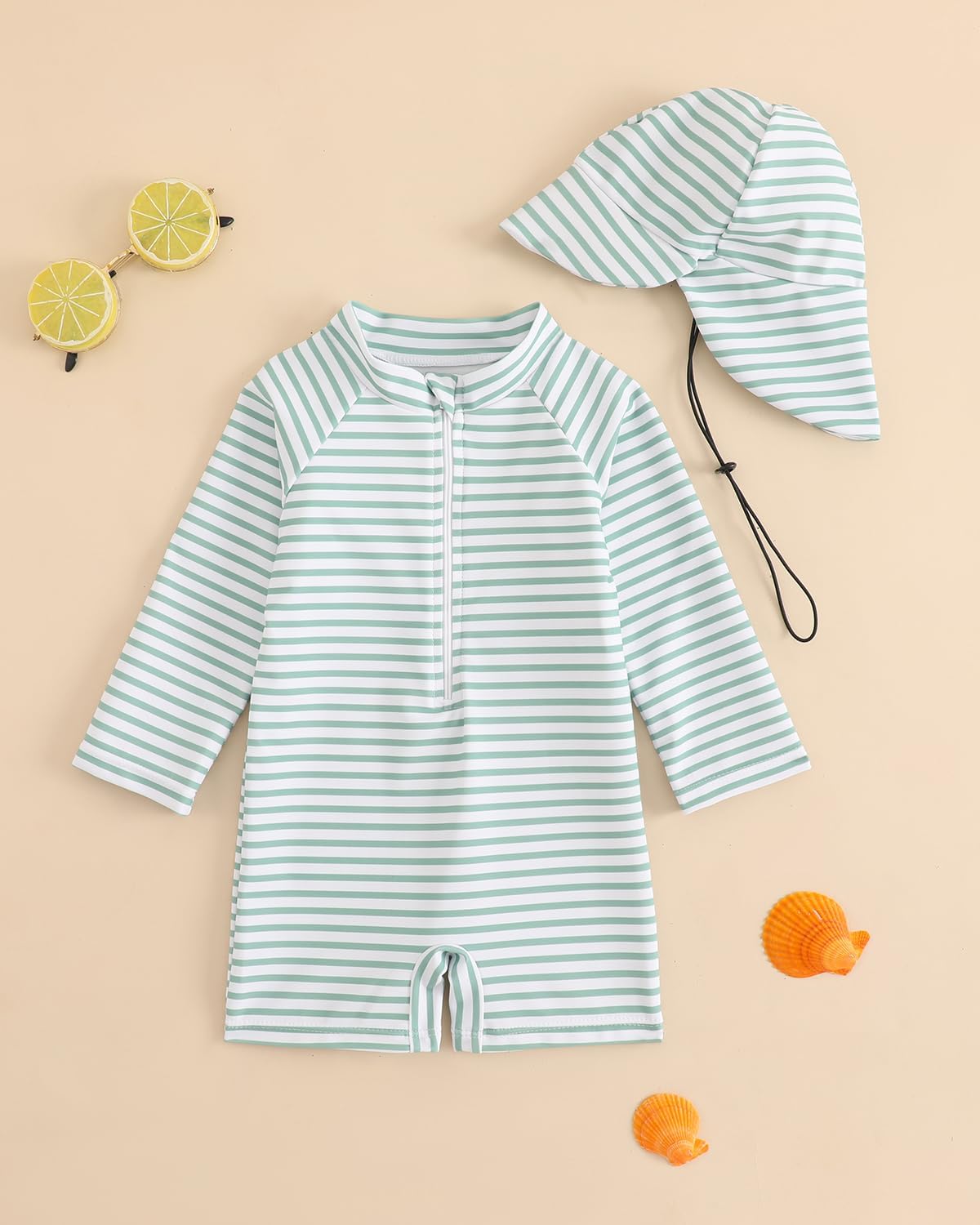 Thumbnail 2 de FishingDino Baby Rash Vest Set (0M–3T) with UPF 50+ long-sleeve swimsuit and matching hat