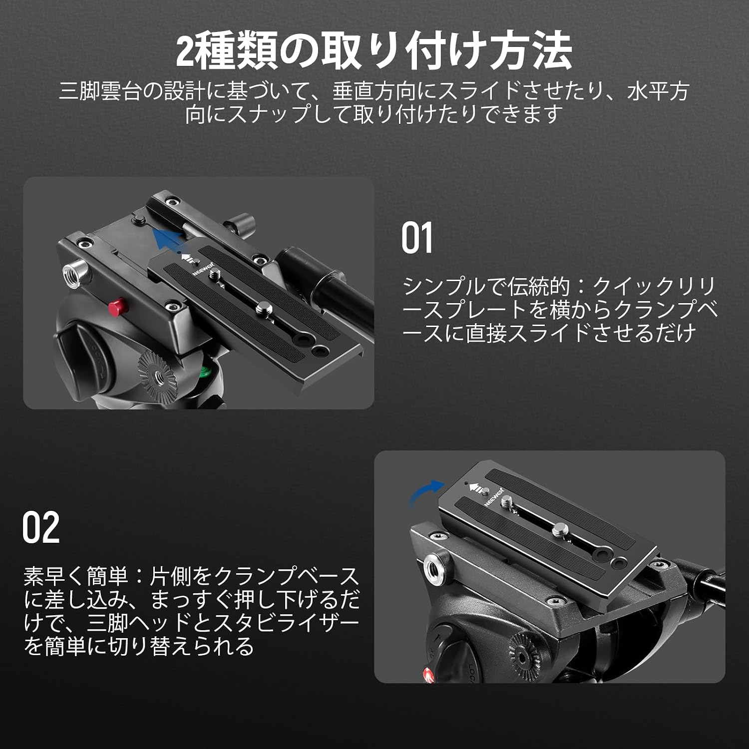 Detalle 1 de NEEWER 501PL クイックリリースプレート 1/4・3/8インチネジ付き アルミ合金製