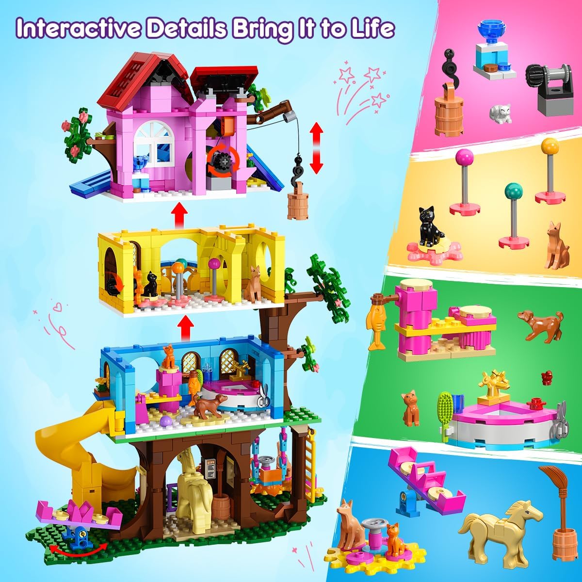 Thumbnail 2 de HOGOKIDS Friends Mädchen Baumhaus Bauspielzeug mit LED-Licht – 4-stöckiges Klemmbausteine-Abenteuer
