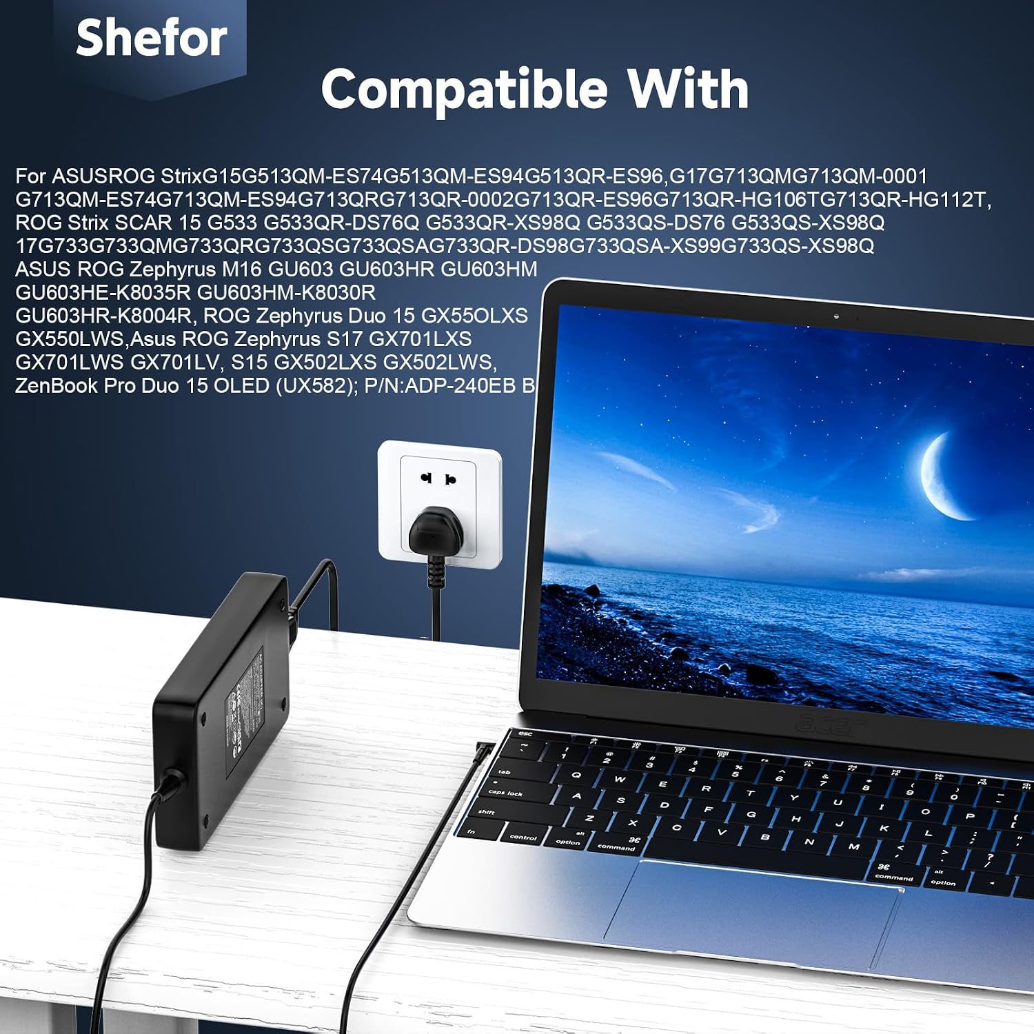 Detalle 2 de 240W Laptop Charger (ADP-240EB B) for ASUS ROG Strix & Zephyrus laptops