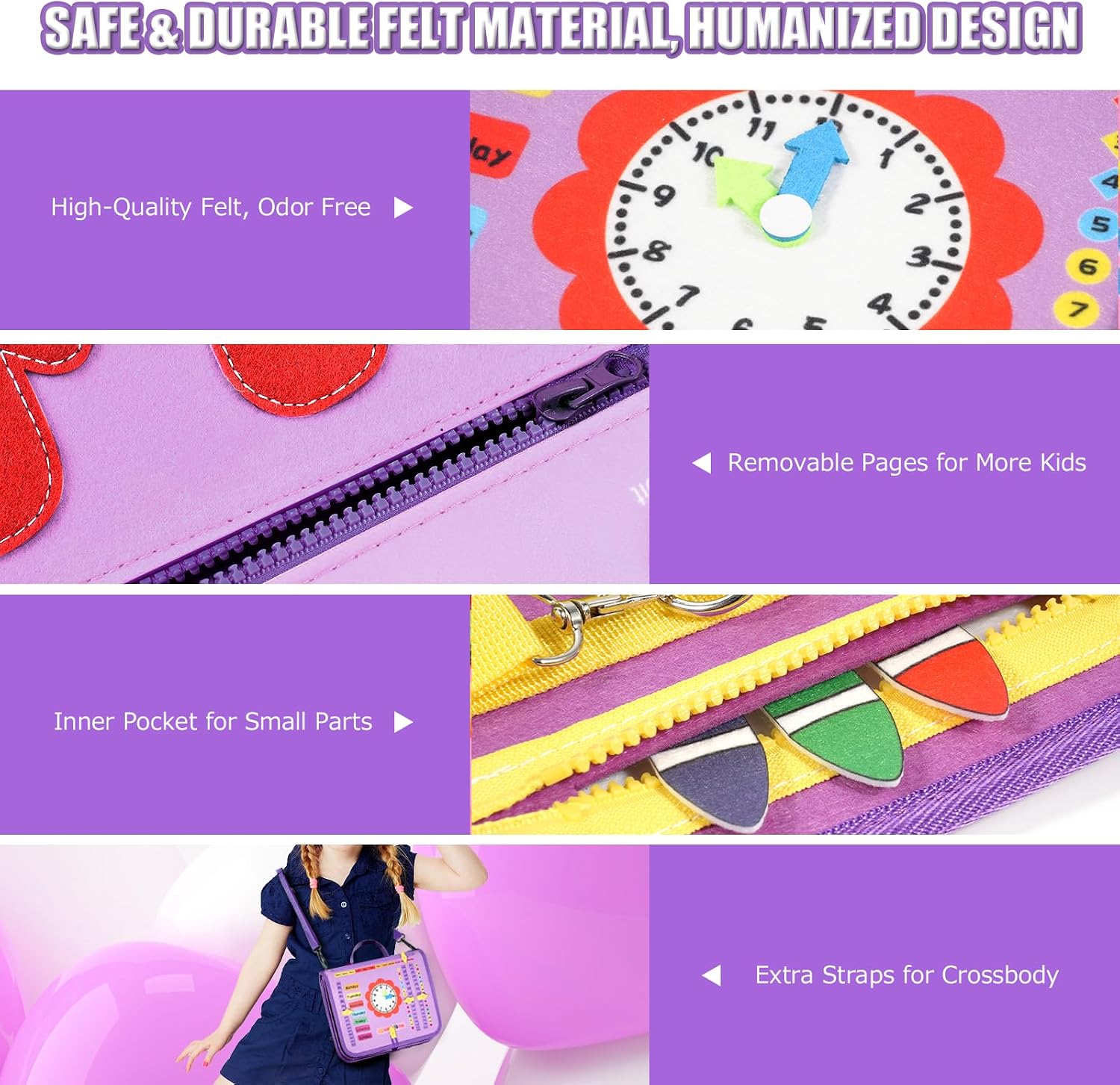 Thumbnail 2 de VISATOR Montessori Busy Board for Toddlers (Ages 3–8) – Felt Sensory Activity Board for Fine Motor Skills & Travel