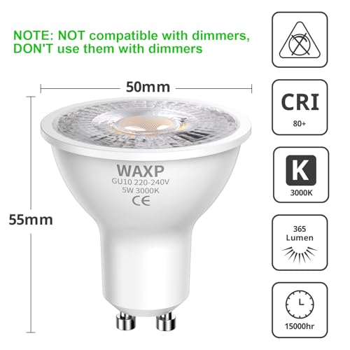 Thumbnail 1 de WAXP GU10 LED Spot Light Bulbs Warm White 5W (3000K) 365lm – 10 Pack