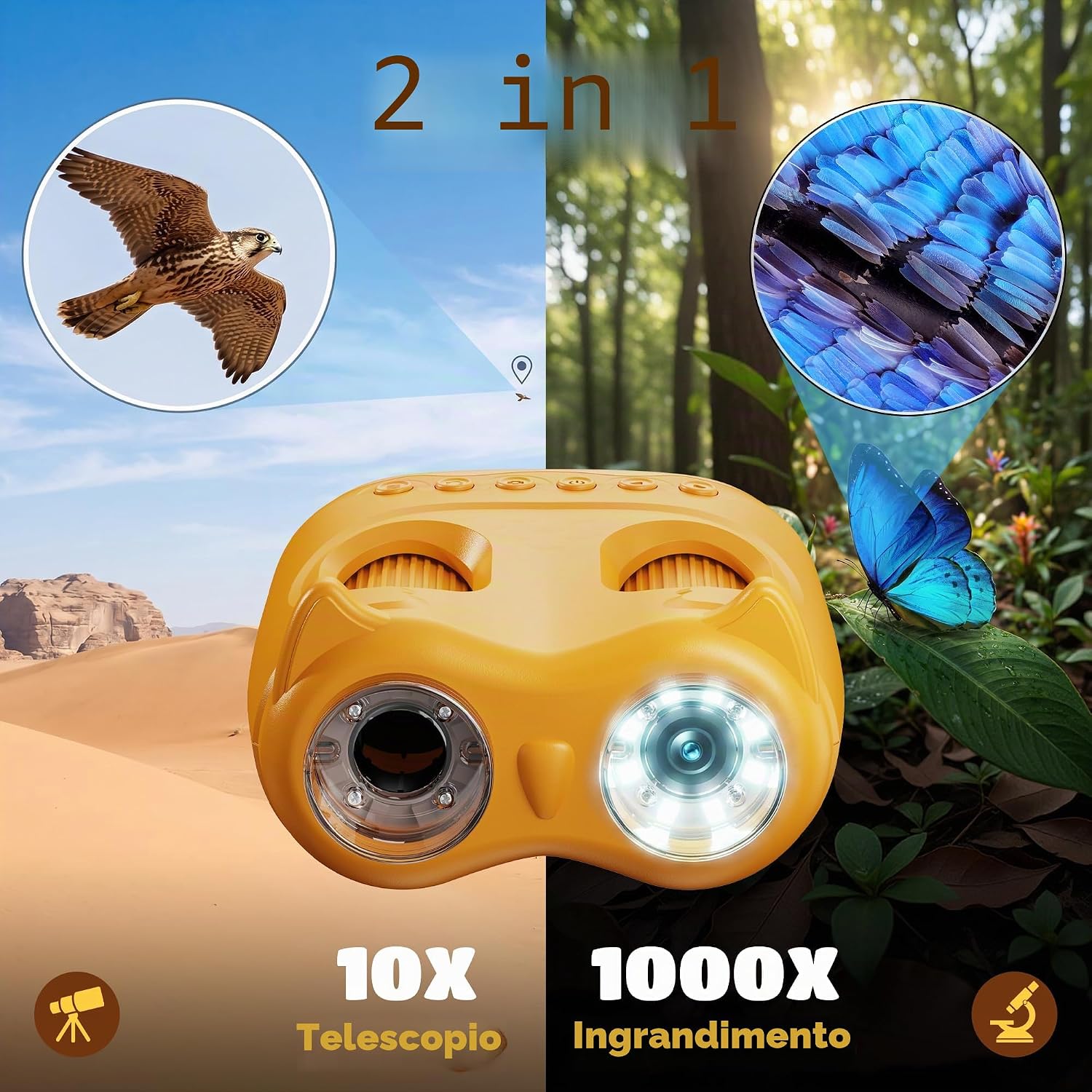 Detalle 2 de 1000X Microscopio Digitale Portatile per Bambini: 2 in 1, Telescopio e ingrandimento 1000x