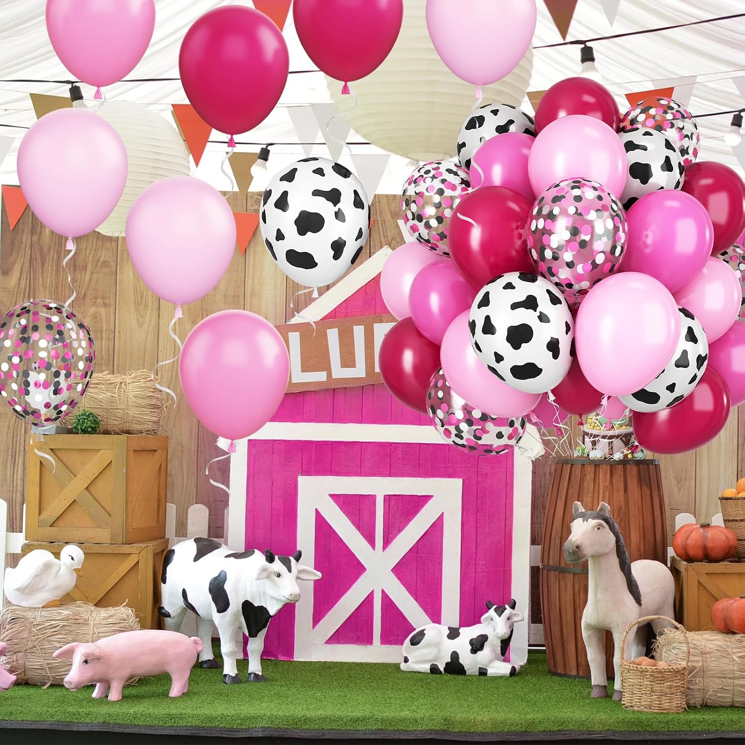 Detalle de Cow Balloons Kit – 12 Inch Cow Print with Hot Pink and Pastel Pink Confetti, for Cowgirl Theme Parties