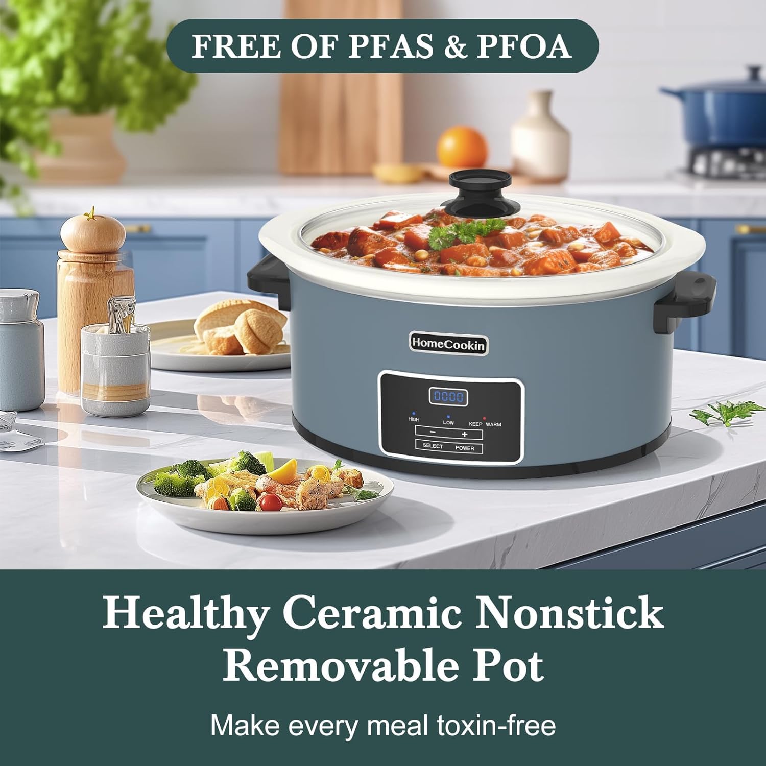 Thumbnail 5 de HOMECOOKIN 8-Quart Programmable Slow Cooker with Timer & Keep Warm (Blue)