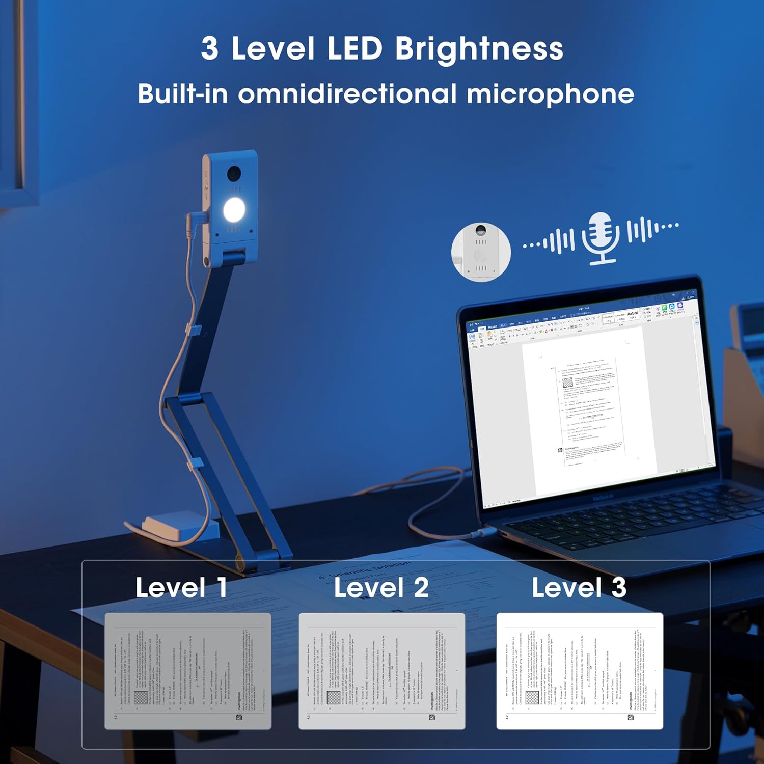 Detalle 2 de Gtremulent visualizzatore di documenti portatile 4K 16MP con OCR, microfono e luce LED regolabile