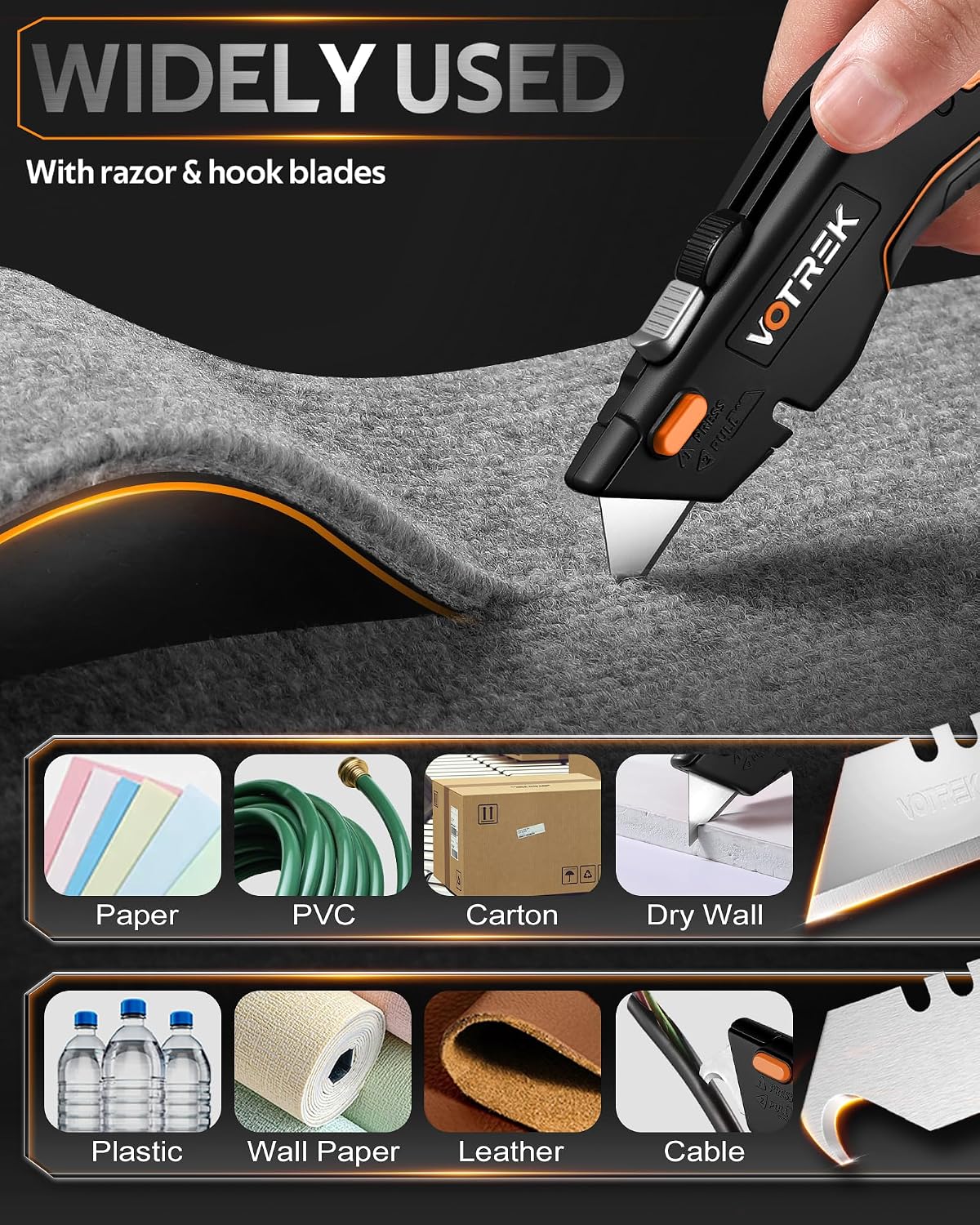 Thumbnail 4 de VOTREK VOT-UK001-No 2-in-1 Retractable Utility Knife with Blade Storage