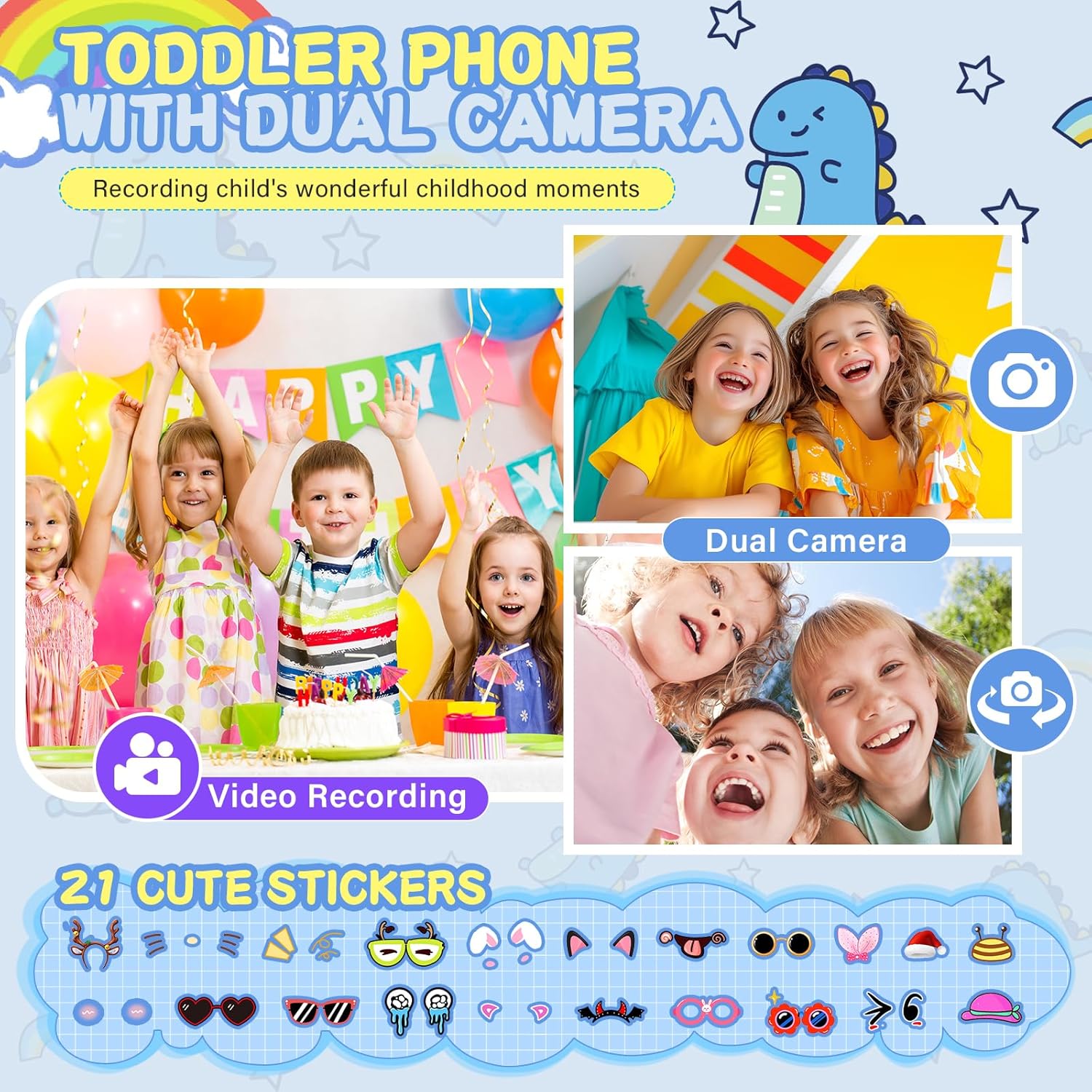 Thumbnail 2 de Kids Camera: Dual-Camera Smart Toy for Creative Learning and Fun (Blue)