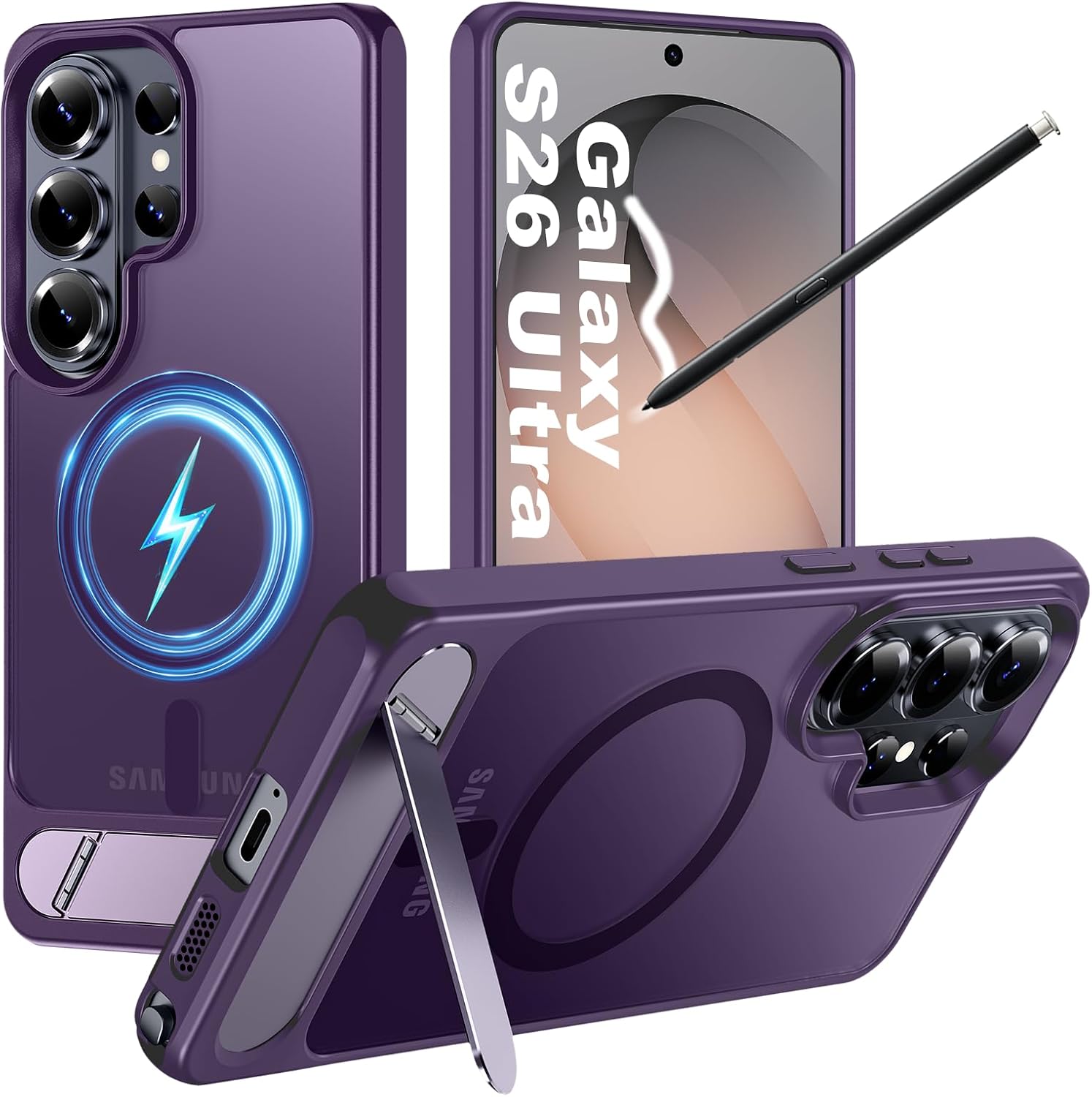 Detalle de H HUALELE Hualele Magnetic for Samsung Galaxy S26 Ultra Case with Built-in Metal Stand (MagSafe Compatible)