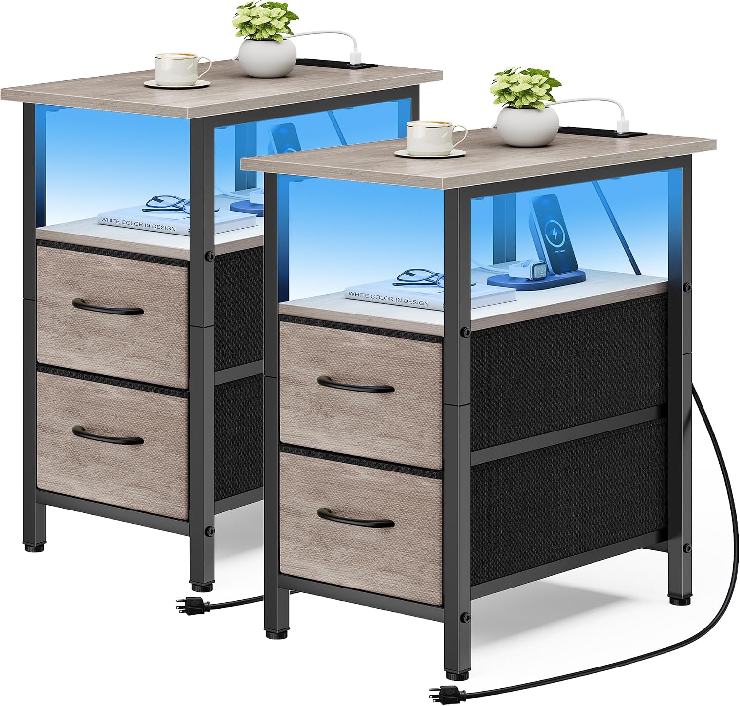 Detalle de Vagusicc Nightstand with Charging Station 23.85"
