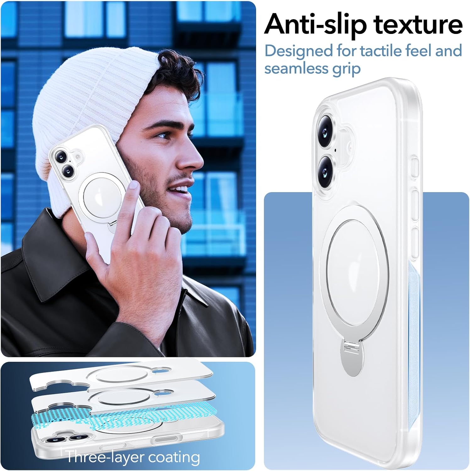 Detalle 2 de Anqrp 360° All-in-One-Ständerhülle für iPhone 17 – MagSafe kompatibel, Stoßfest, matte Weiß Nebel