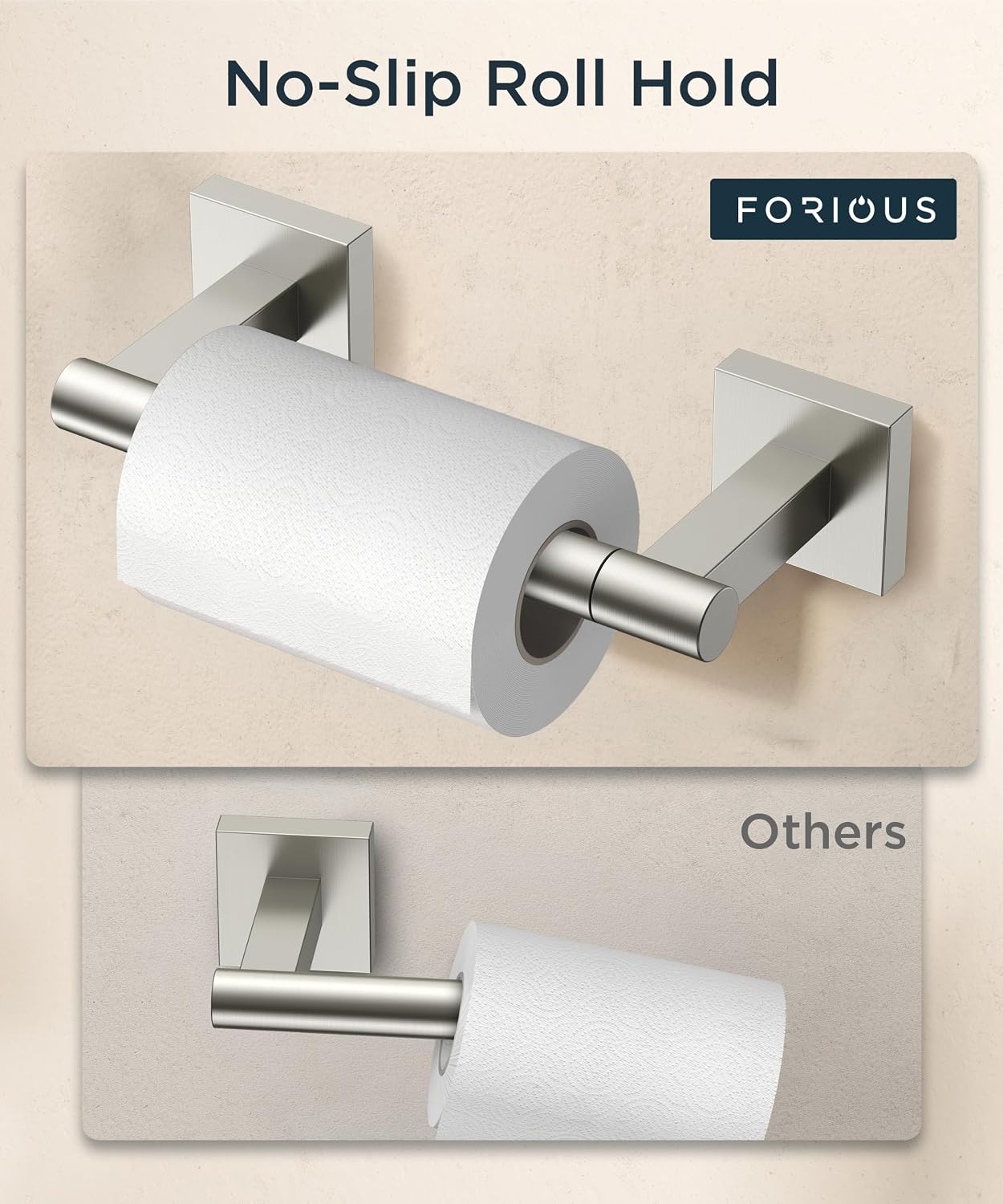 Detalle 2 de FORIOUS FF01124 Wall-Mount Toilet Paper Holder, Brushed Nickel SUS304 Steel
