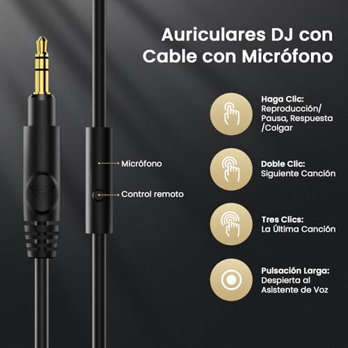 Detalle de DOQAUS Auriculares DJ con cable 50 mm | Conectores 3.5 mm y 6.35 mm