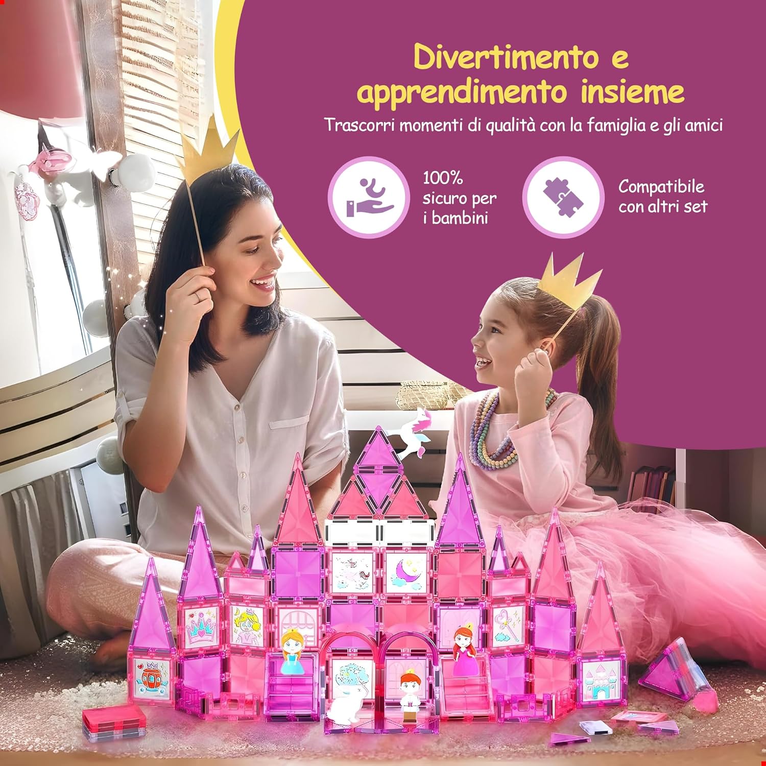 Detalle 2 de Olvy Montessori – Giocattolo magnetico in piastrelle (Principessa), blocchi STEM per età 3+